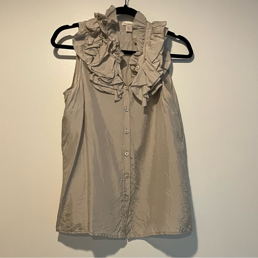 J. Crew Light Gray Silk Blouse, Sz 8